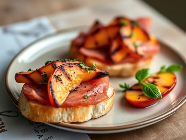 Grilled Peach and Prosciutto Bruschetta