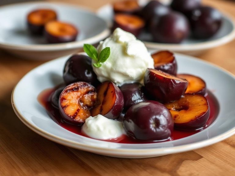 Grilled Plums with Ice Cream