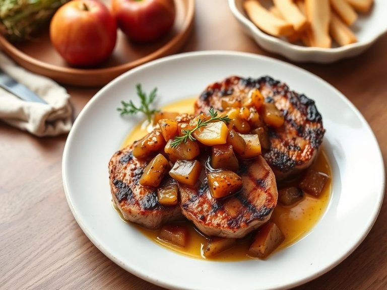 Grilled pork chops with apple compote