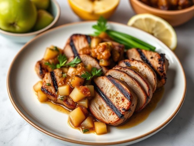 Grilled pork medallions with apple chutney