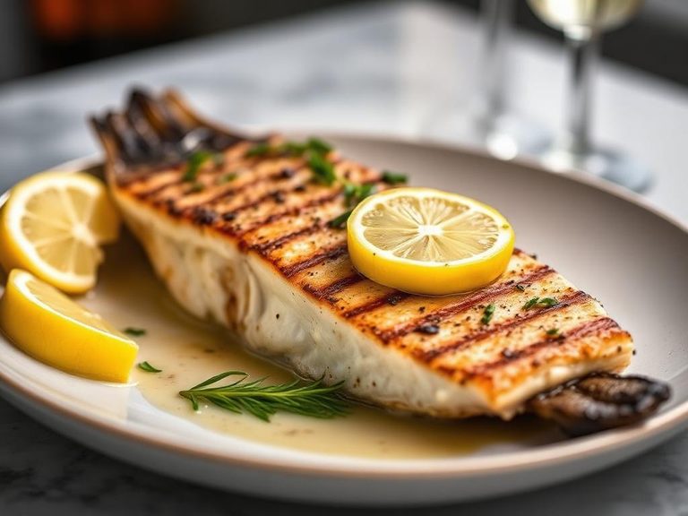 Grilled sea bass with lemon and herbs