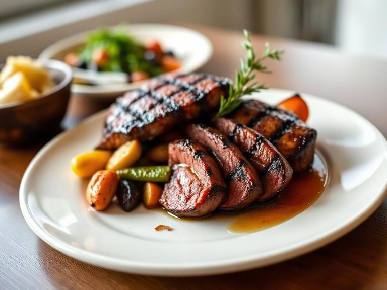 Grilled sirloin with roasted vegetables