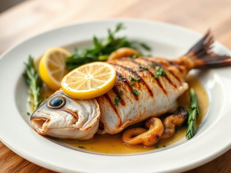 Grilled sunfish with lemon and herbs