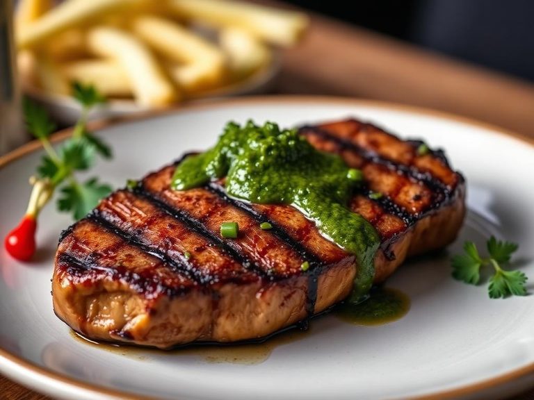 Grilled T-bone steak with chimichurri