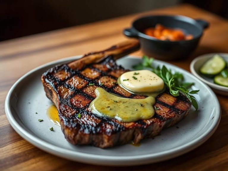 Grilled T-bone steak with herb butter