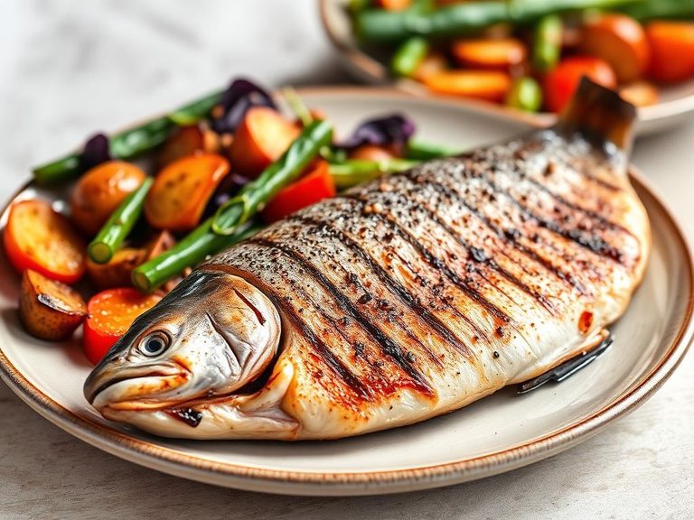 Grilled trout with a side of roasted vegetables