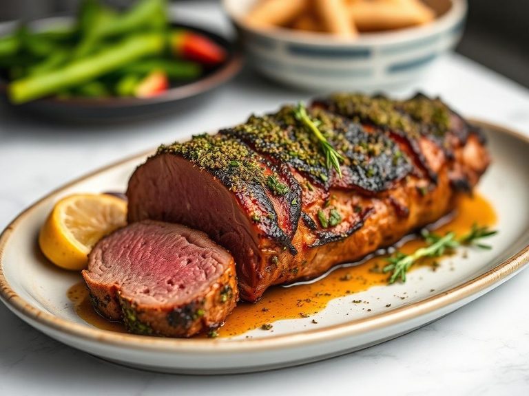 Grilled venison loin with herb crust