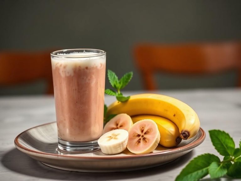Guava nectar smoothie with yogurt and banana