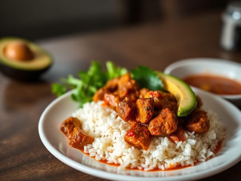 Guisada with White Rice and Avocado