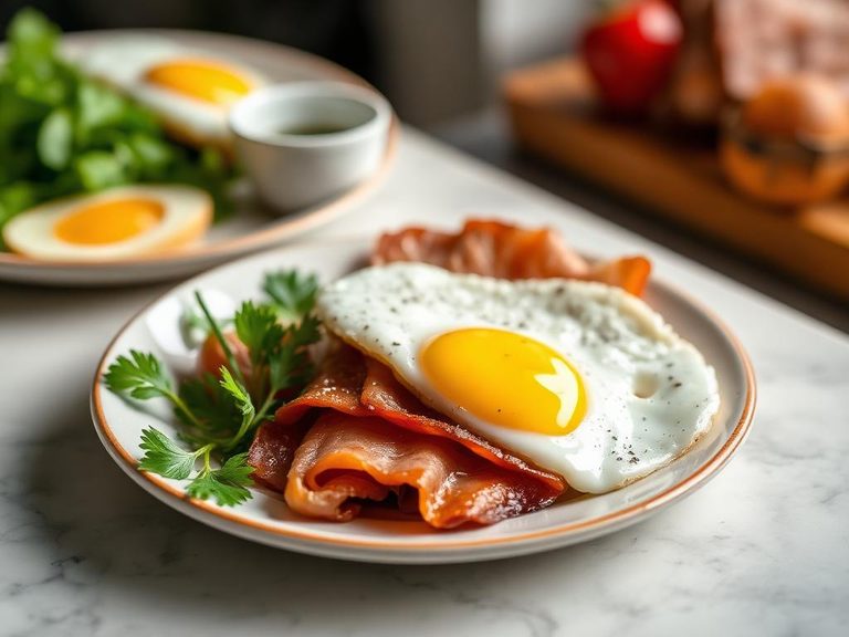 Ham and egg breakfast plate