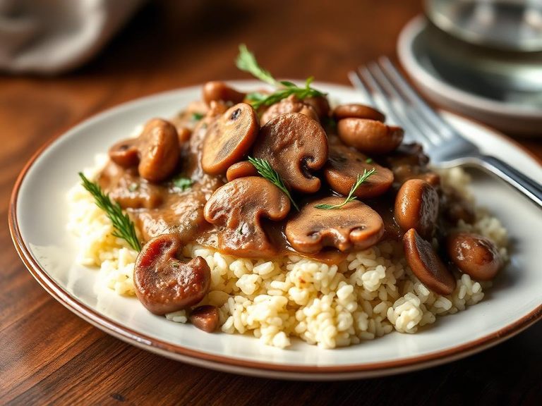 Ham and Mushroom Stroganoff over Rice