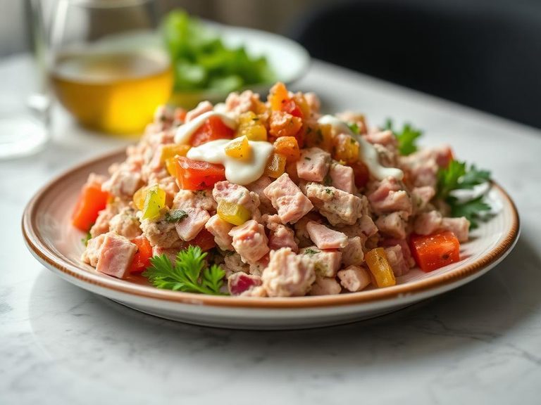 Ham salad with mayonnaise and relish