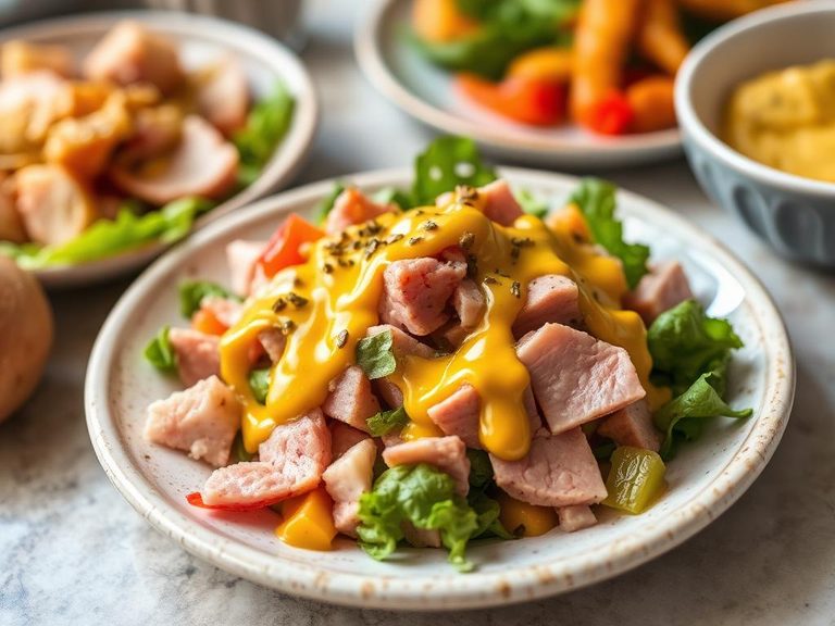 Ham salad with mustard dressing