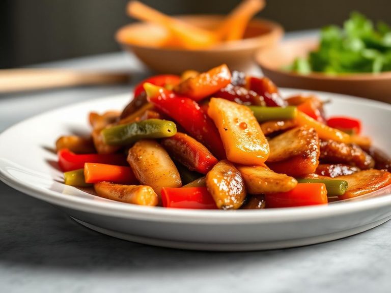 Heart stir-fry with peppers and soy