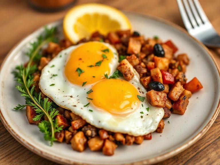 Hearty breakfast hash with eggs