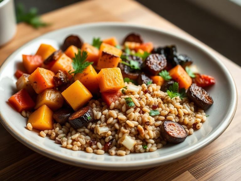Hearty grain bowls with roasted vegetables