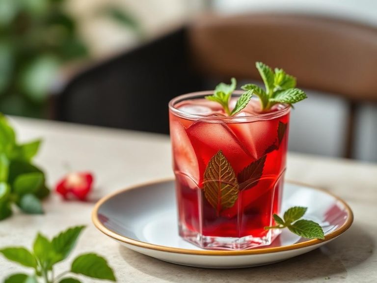 Hibiscus iced tea with mint