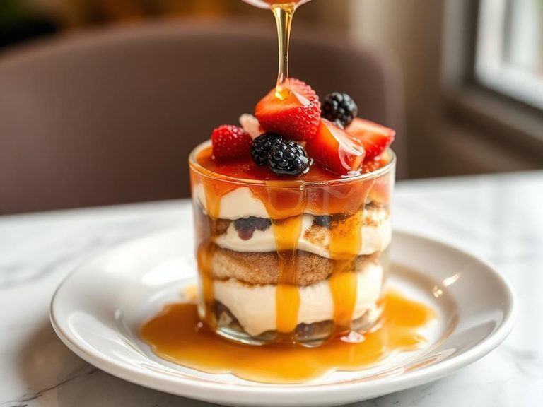 Honey-drizzled breakfast parfait
