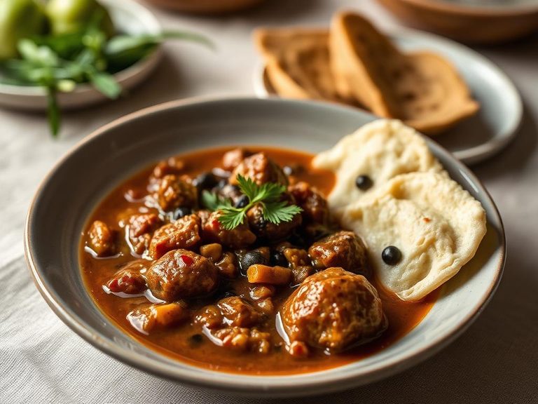 Hopi stew with blue corn dumplings