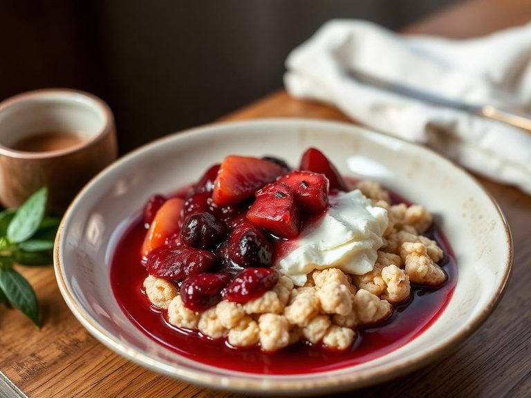 Hot cereal with stewed fruit compote