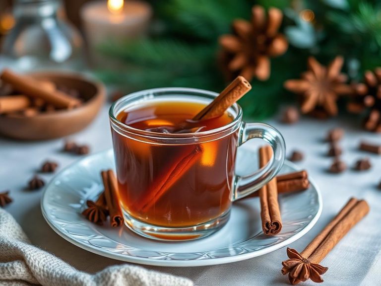 Hot spiced cider with cinnamon and cloves