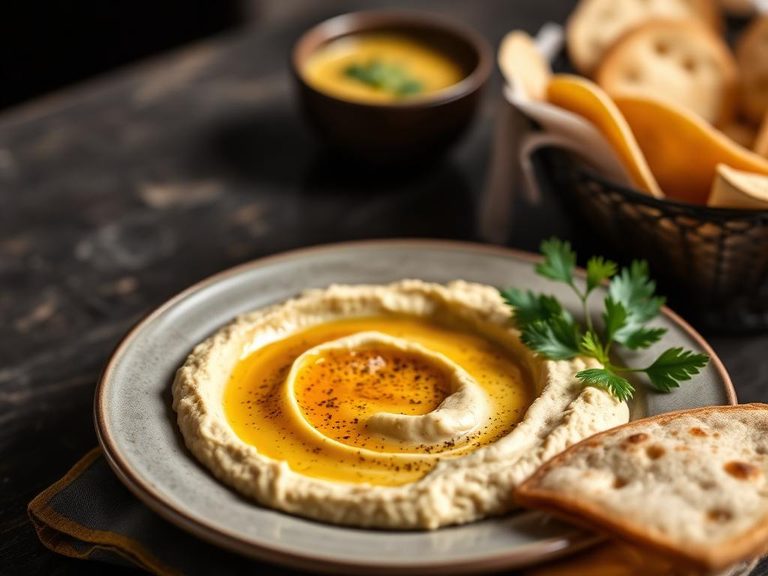 Hummus with pita bread (classic dip)