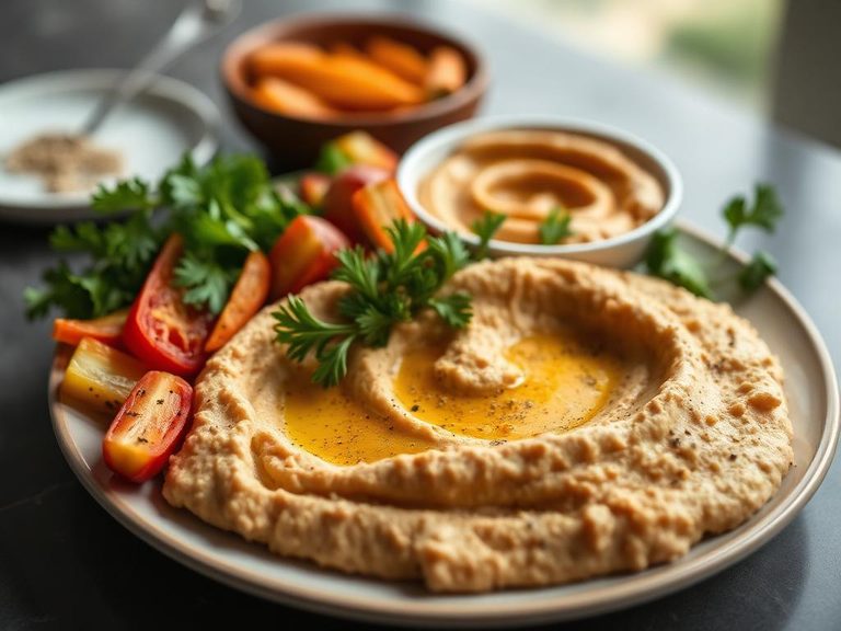Hummus with roasted vegetables