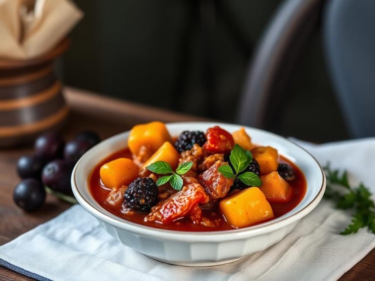 Hungarian Gulyás (Goulash) with Prunes