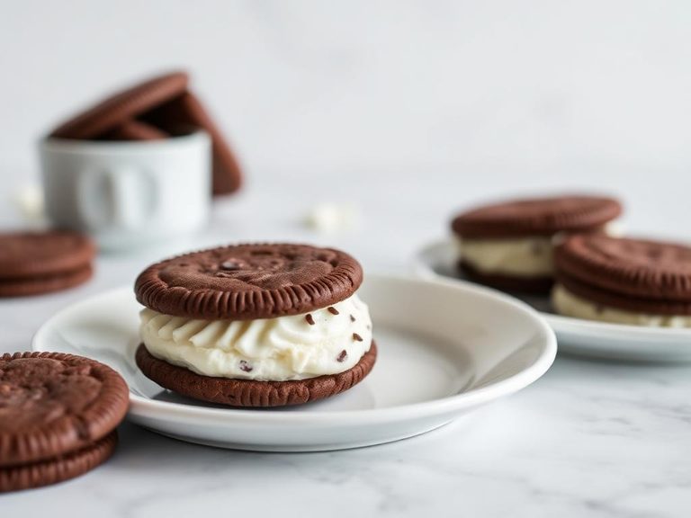 Ice cream sandwich with chocolate cookies