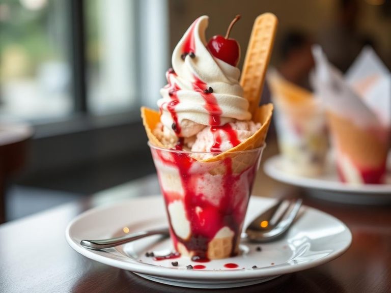Ice cream sundae in a cone