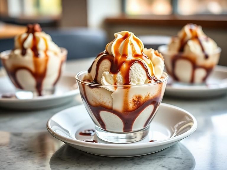 Ice cream sundaes with hot fudge or caramel
