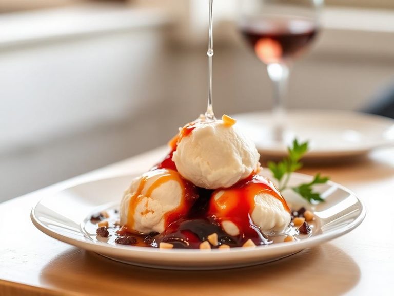 Ice wine served over vanilla bean ice cream