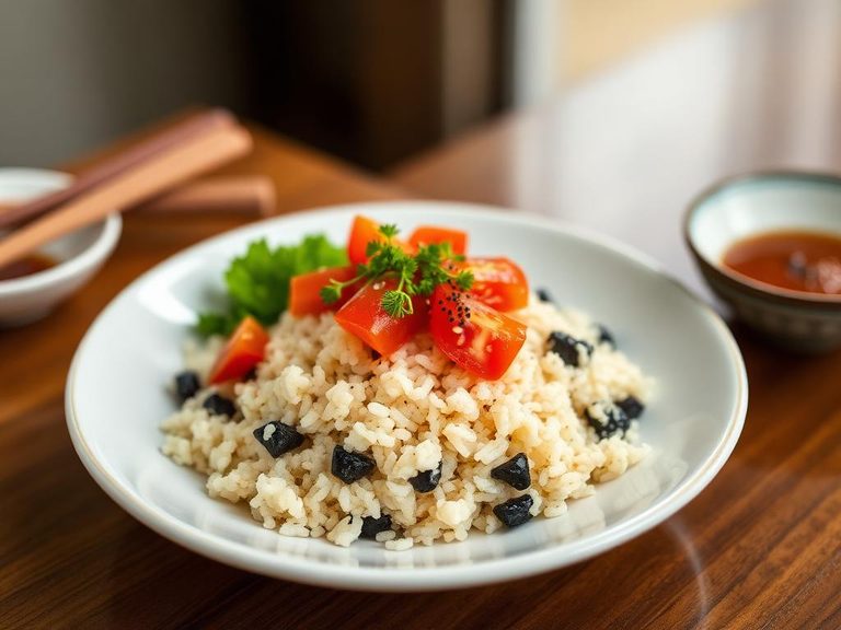 Japanese Gohan with Nori and Tomatoes