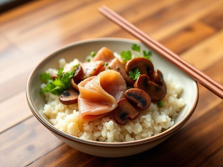 Japanese Ham and Mushroom Rice Bowl