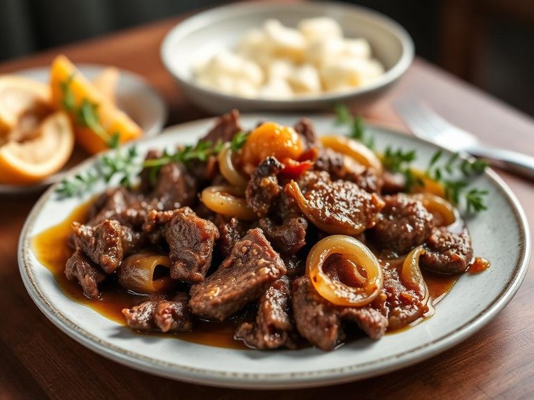 Jewish braised brisket with onions