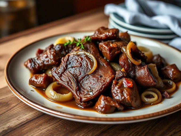 Jewish-style braised brisket with onions