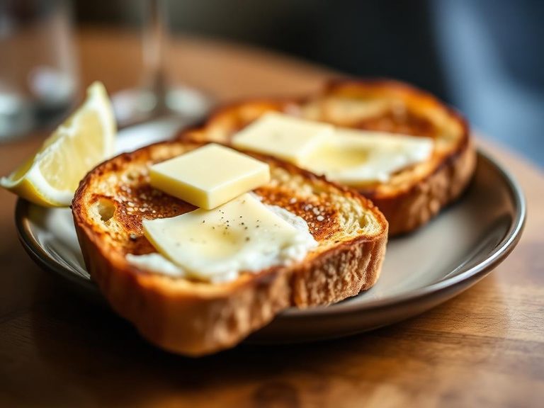 Kipper toast with butter and lemon