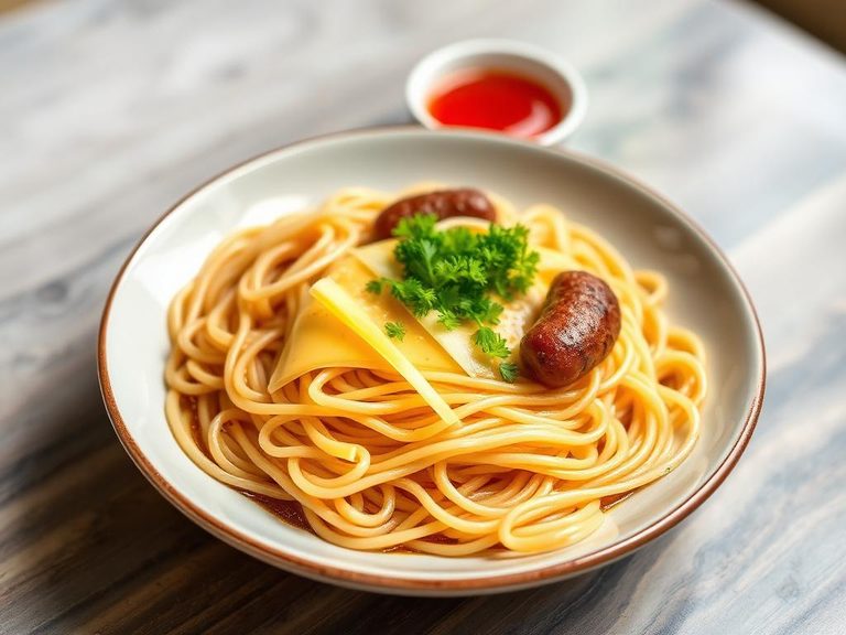 Korean Ramyeon with Cheese and Sausage