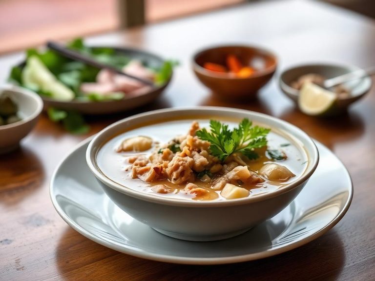 Kuai Tiao Ma Ra (Thai bitter melon soup with minced pork)