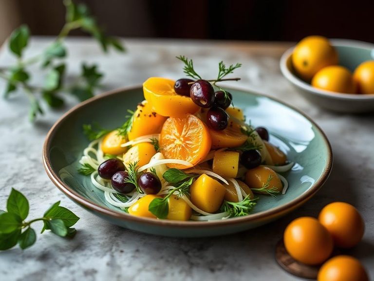 Kumquat salad with fennel and olives