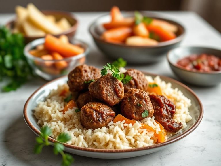 Lamb Kofta with Rice and Vegetables