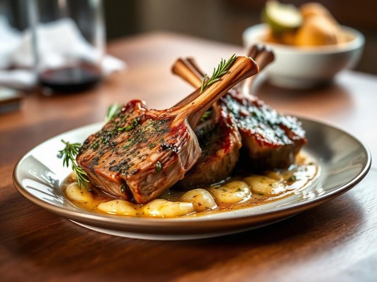 Lamb rib chops herb-crusted with rosemary and garlic