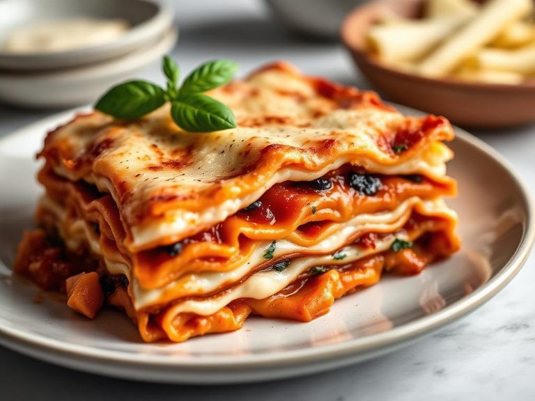Lasagna layered with cottage cheese