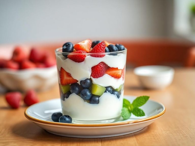 Layered in a fruit and yogurt parfait for toddlers