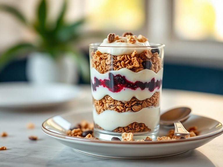 Layered in a parfait with soft granola