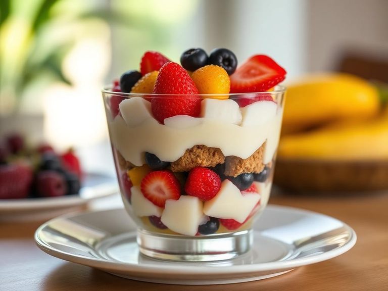 Layered in a trifle with pudding and fruit
