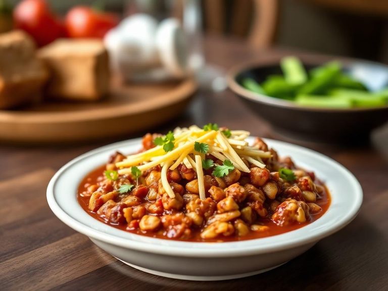 Lean turkey chili with cheese topping