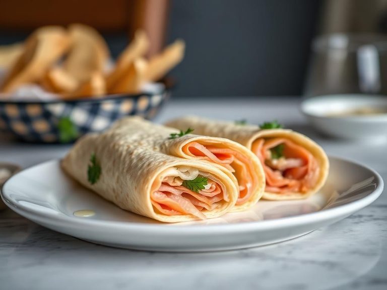 Lefse wraps with ham and cheese
