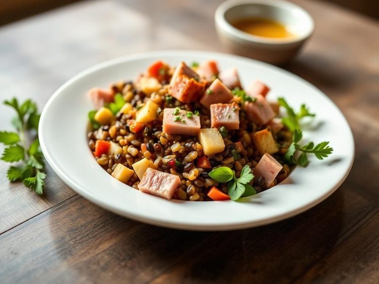 Lentil and ham salad with vinaigrette