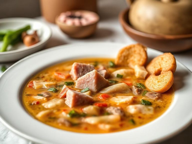 Lentil soup with ham and vegetables